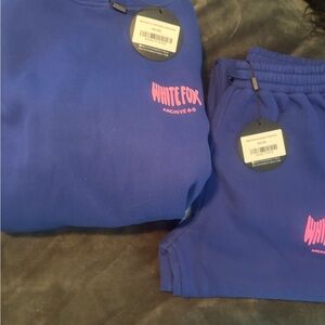 NWT White Fox Boutique Royal Blue Malibu 6.0 Hoodie Set Blue with Pink Logo